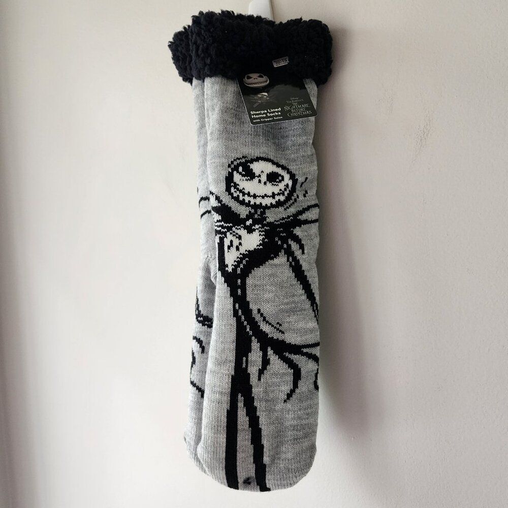 Nightmare Before Christmas Slipper Socks | 10-13 | Sherpa Lined Gray Black NEW